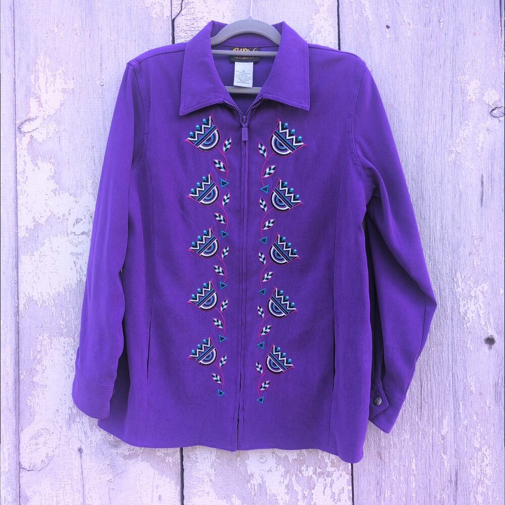 Vtg Bob Mackie Wearable Art Southwestern Embroidered Full Zip Jacket Women's Med